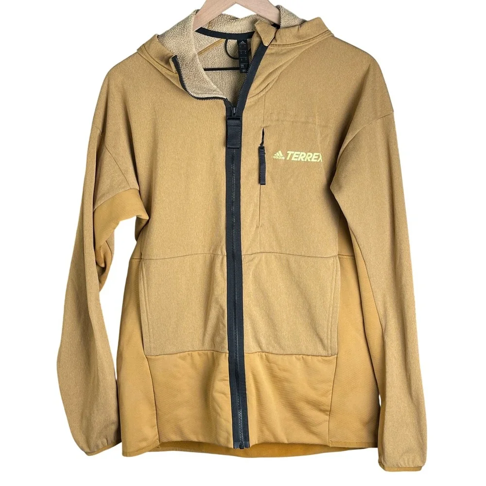 Adidas Terrex Men Mesa Gold Hooded Fleece Full Zip Jacket GQ3692 Medium